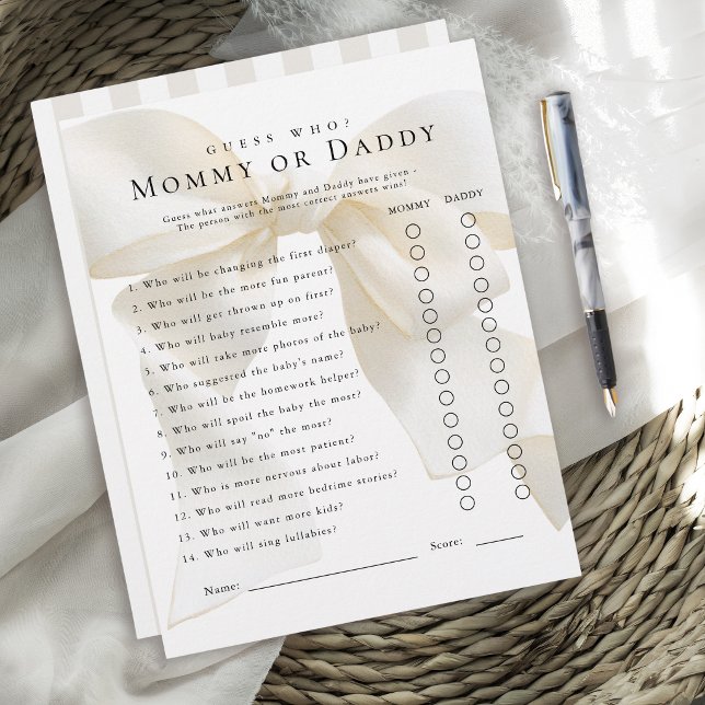 Lámina Ivory Bow Baby Shower Game Guess Who (Subido por el creador)