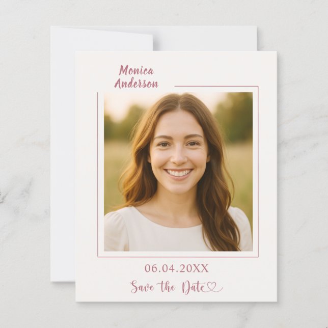 Lámina Ivory rose gold photo birthday Save the Date card (Anverso)
