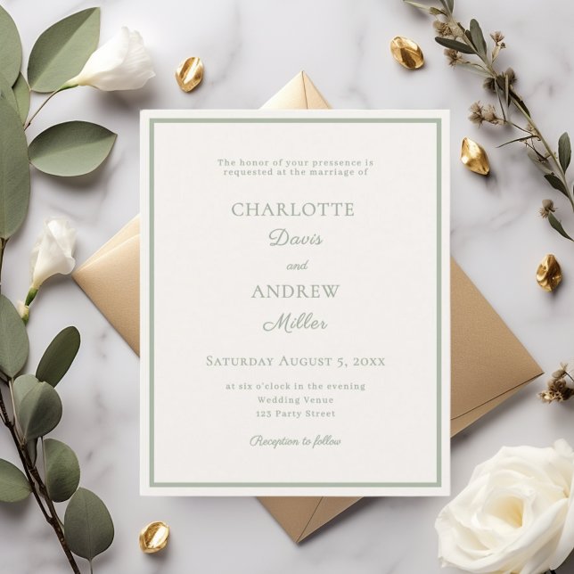 Lámina Ivory sage green minimalist wedding invitation (Subido por el creador)