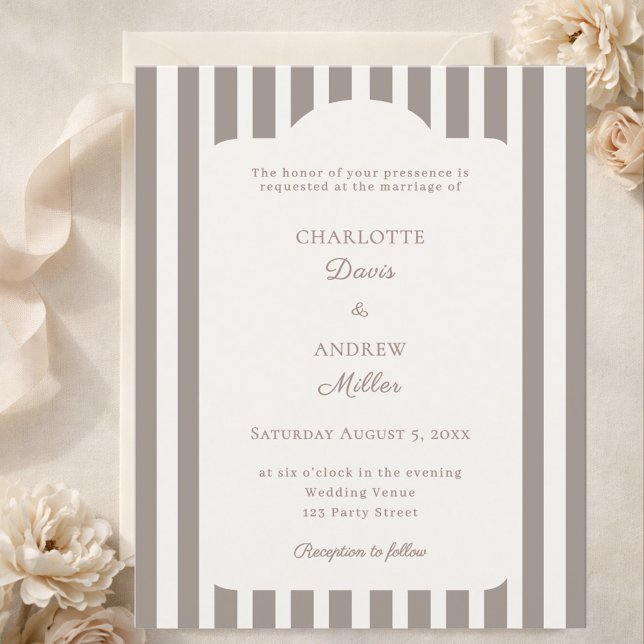 Lámina Ivory Taupe Neutral Striped Wedding invitation (Subido por el creador)