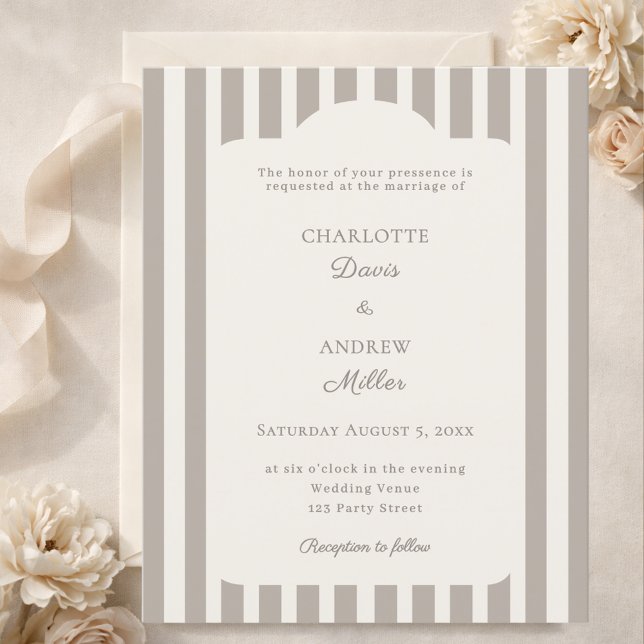 Lámina Ivory Taupe Neutral Striped Wedding invitation (Subido por el creador)