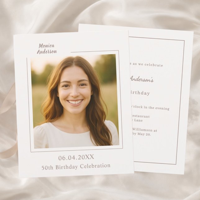 Lámina Ivory taupe photo birthday invitation (Subido por el creador)