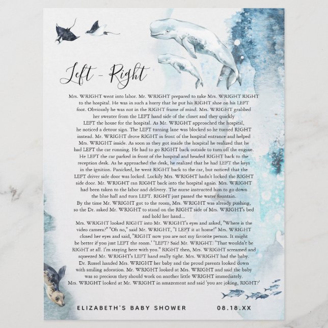 Lámina Izquierda - Derecha | Juego Baby Shower (Anverso)