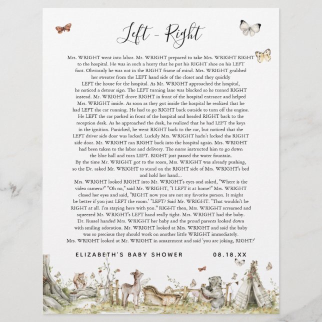 Lámina Izquierda - Derecha | Juego Baby Shower (Anverso)