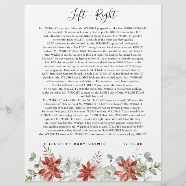 Lámina Izquierda - Derecha | Juego Baby Shower (Anverso)