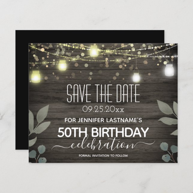 Lámina Jar Light 50 cumpleaños Save the Date Budget (Anverso / Reverso)