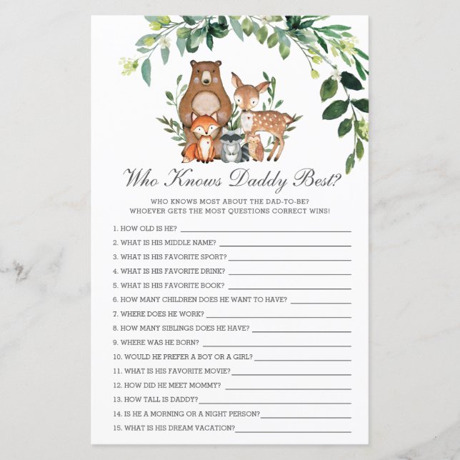 Lámina Jardín Verde Quién Sabe Mejor Papá Juego de Ducha (Anverso)