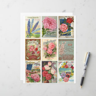 Lámina Jardín vintage y semillas de flores Ephemera Clipa