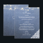 Lámina Jeans azules de presupuesto, luces de cadena y men<br><div class="desc">**EL PAPEL SATÍN ES PAPEL DELGADO. ENVELOPES OPCIONALES. Ahorre dinero en invitaciones formales con esta invitación más pequeña que tiene una opción para sobres. Prepárate para el boda con este menú de Blue Jeans,  String Lights & Lace. ¿Quieres una versión más grande? Consulta nuestra colección de tarjetas. https://www.zazzle.com/collections/jean_lace_string_lights_wedding-119208234351878600?rf=238937196885903396</div>