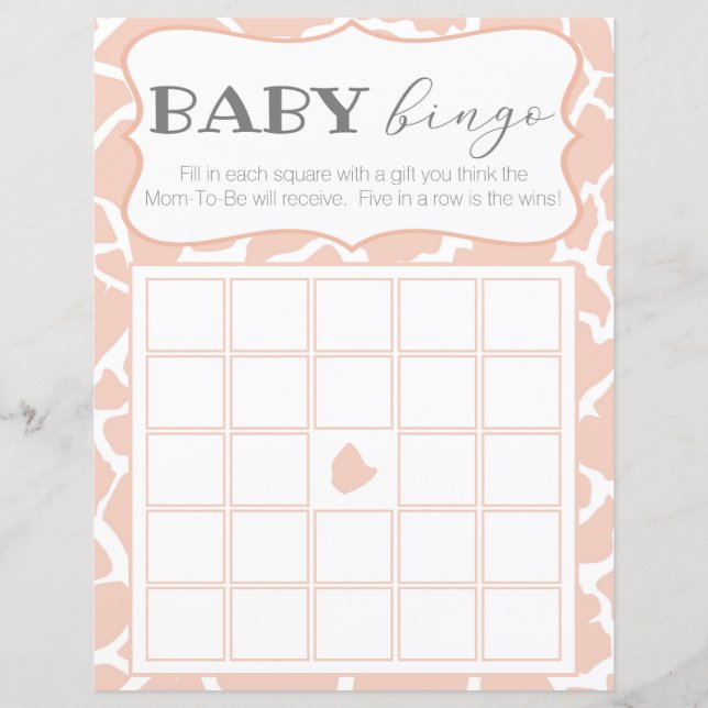 Lámina Jirafa Bebé Niña Rosa Bingo de Bebé (Anverso)