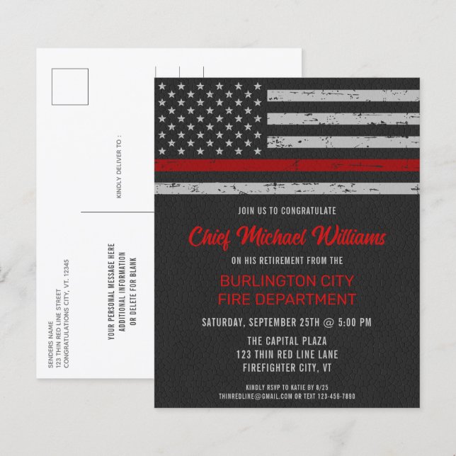 Lámina Jubilación del bombero de la línea roja delgada de (Anverso / Reverso)