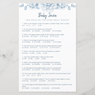 Lámina Juega Dusty Blue Baby Shower Trivia Game Elegent F