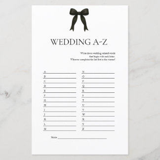 Lámina Juego A-Z del Boda de Bow negro | Ducha nupcial mo