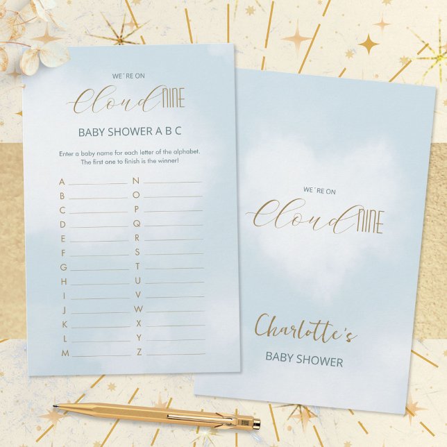 Lámina Juego ABC de Baby Shower Cloud 9 Celeste (Cloud 9 Celestial Blue Baby Shower ABC Game ©Susanne Sachers - Sunny Mind 🌞)