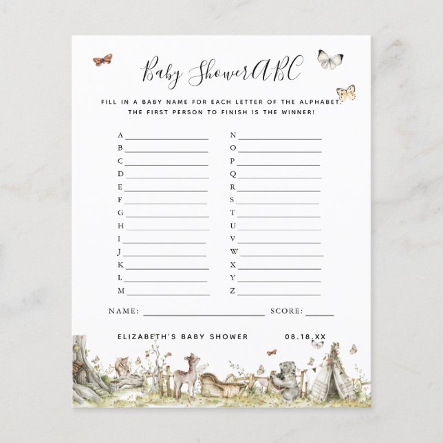 Lámina Juego ABC | Juego Floral Baby Shower (Anverso)