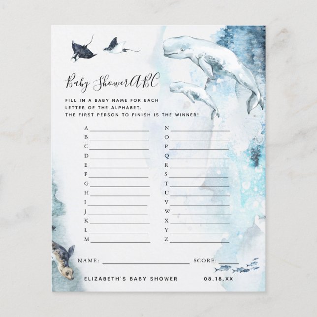 Lámina Juego ABC | Ocean Baby Shower Game (Anverso)