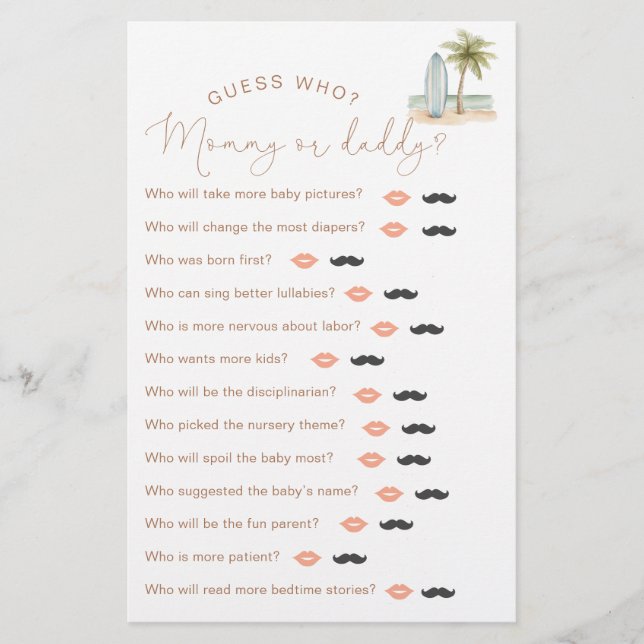 Lámina Juego "Adivina quién" de Baby On Board Baby Shower (Anverso)