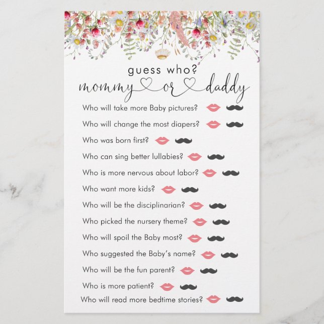Lámina Juego "Adivina quién" de Wildflowers Meadow Baby S (Anverso)