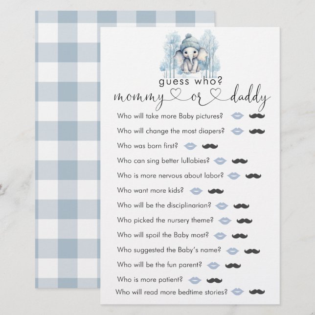 Lámina Juego "Adivina quién" del elefante de invierno (Anverso / Reverso)