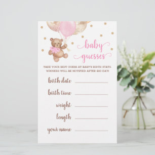 Lámina Juego Baby Guesses Baby Shower Teddy Bear