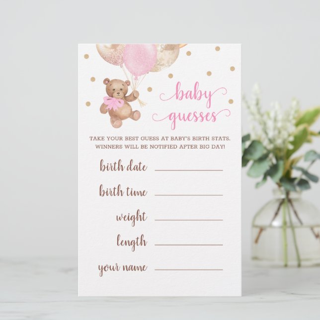 Lámina Juego Baby Guesses Baby Shower Teddy Bear (Anverso de pie)