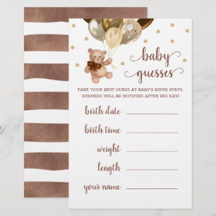 Lámina Juego Baby Guesses Baby Shower Teddy Bear