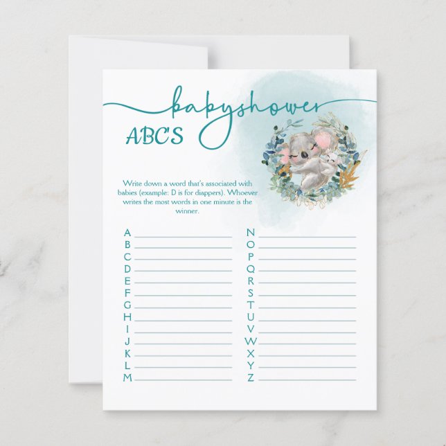 Lámina Juego Baby Shower ABC Baby Koala (Anverso)