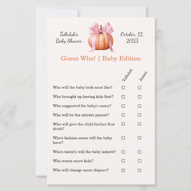 Lámina Juego Baby Shower | ¡Adivina Quién! Baby Edition (Anverso)