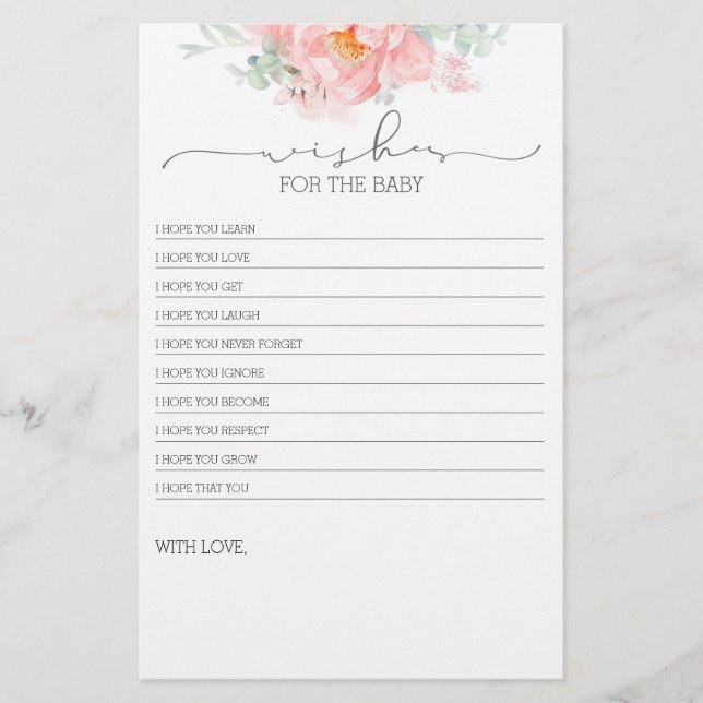 Lámina Juego Baby Shower de flor suave y rosa (Anverso)