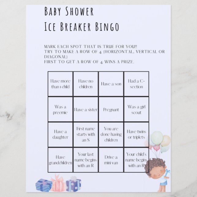 Lámina Juego Baby Shower de Ice Breaker (Anverso)