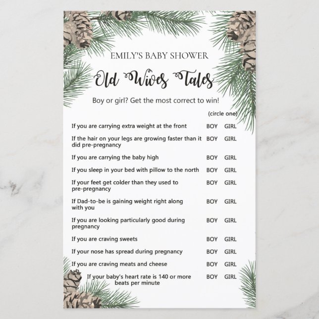 Lámina Juego Baby Shower Pinecone de Invierno con Respues (Anverso)