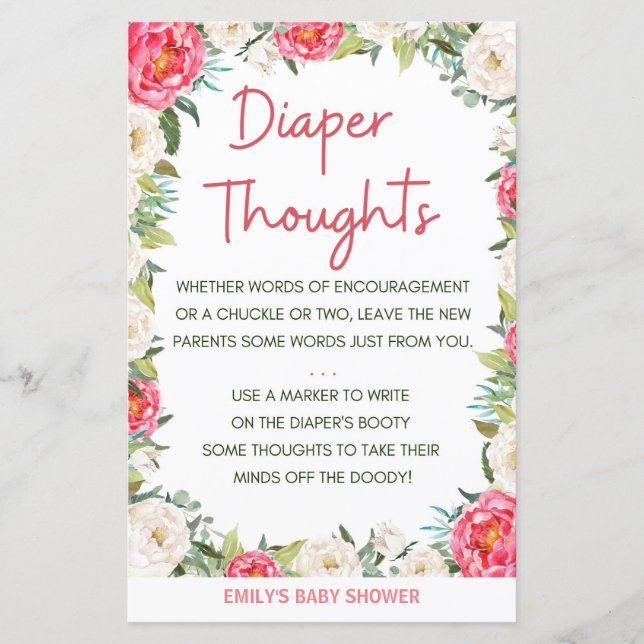 Lámina Juego Baby Shower Pink and Ivory Florals (Anverso)