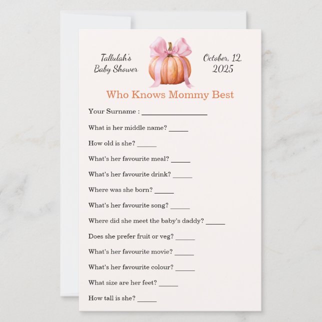 Lámina Juego Baby Shower [ Quién conoce mejor a mamá | Di (Anverso)