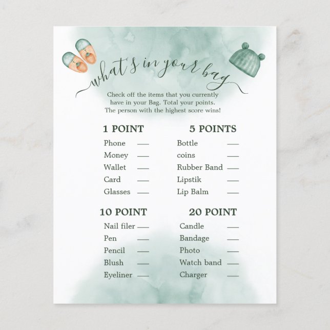 LÁMINA JUEGO BABY SHOWER VERDE Y NARANJA WATERCOLOR (Reverso)