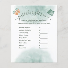 LÁMINA JUEGO BABY SHOWER VERDE Y NARANJA WATERCOLOR