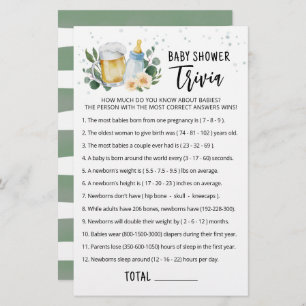Lámina Juego Baby Trivia Greenery Baby Está Preparando fi