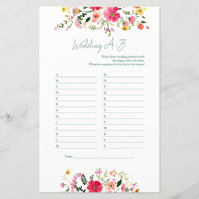 Lámina Juego boda A a Z | Ducha Británica Floral Brillant (Anverso)