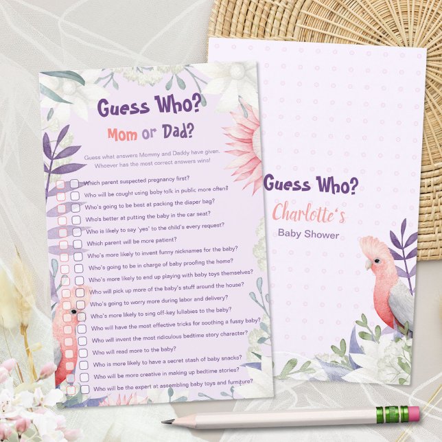 Lámina Juego caprichoso de shower para bebé con flores de (Enchanted Lavender Mom or Dad Baby Shower Game ©Susanne Sachers - Sunny Mind 🌞)