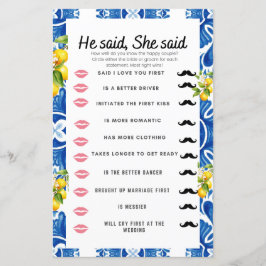 Lámina Juego Citrus Lemon Blue Tile Bridal Shower