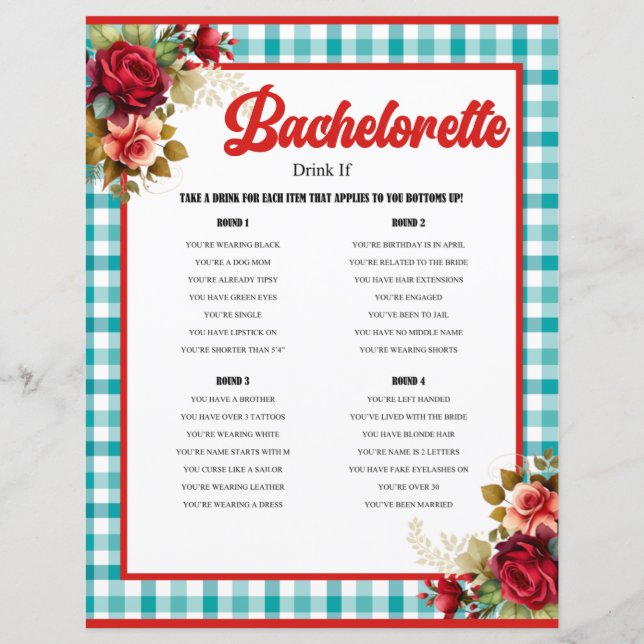 Lámina Juego clásico de Beber Bachelorette Azul (Anverso)