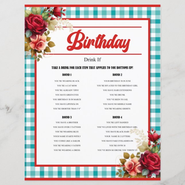 Lámina Juego clásico de bebida de cumpleaños azul (Anverso)