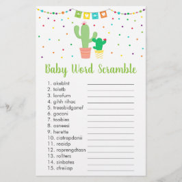 Lámina Juego Cute Fiesta Cactus Baby Shower Word Scramble