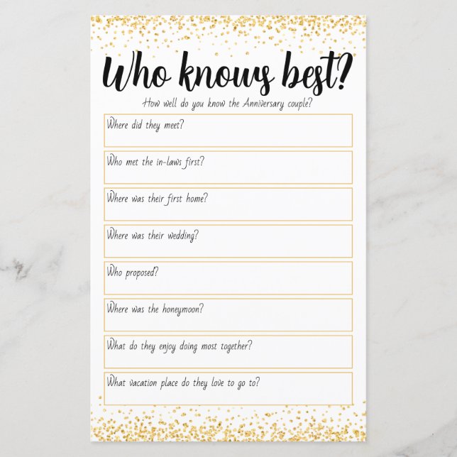 Lámina Juego de 50 años Boda personalizado (Anverso)