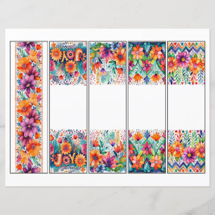Lámina Juego de 5 marcapáginas con borde floral boho