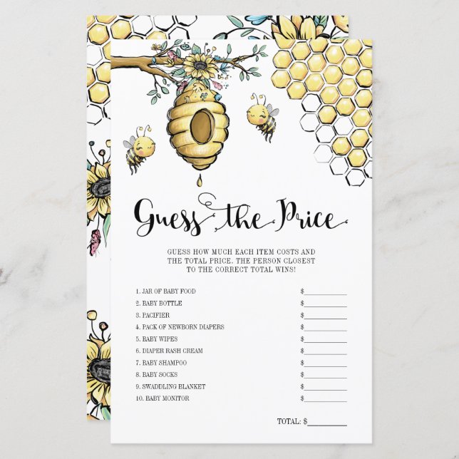 Lámina Juego de Adivina el Precio de la Miel de Abejas Fl (Anverso / Reverso)