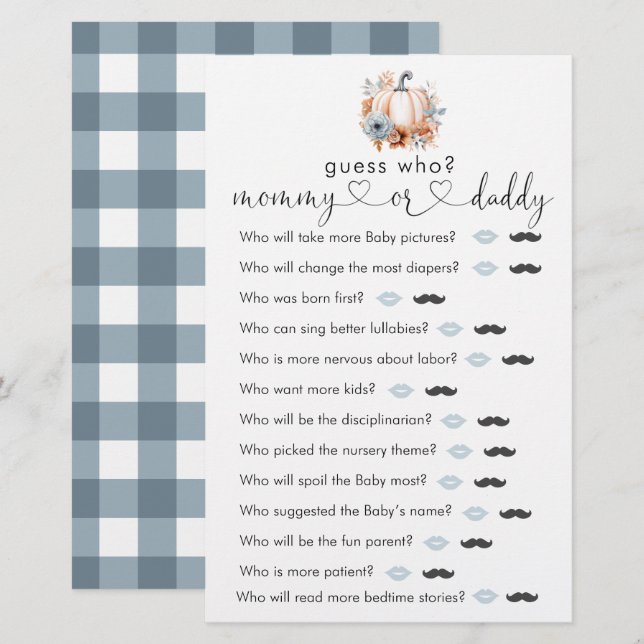 Lámina Juego de "Adivina quién" para Baby Shower de Otoño (Anverso / Reverso)