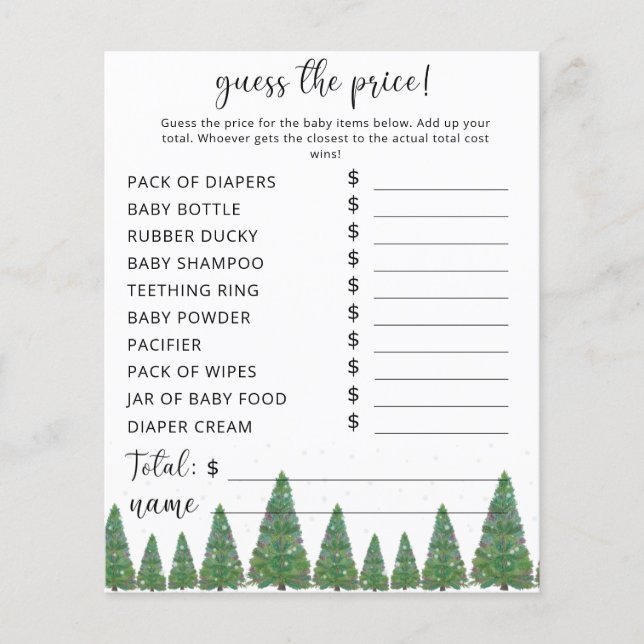 Lámina Juego de Adivinación de Precios Evergreen (Anverso)