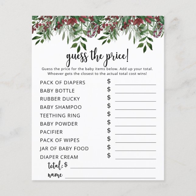 Lámina Juego de Adivinación de Precios Evergreen (Anverso)