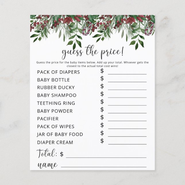 Lámina Juego de Adivinación de Precios Evergreen (Anverso)