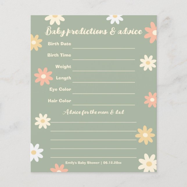 Lámina Juego de adivinanzas de Baby Shower de verano de p (Anverso)